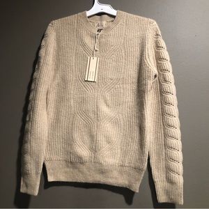Ashley Taupe Crew Neck Cable Knit Sweater Size XL